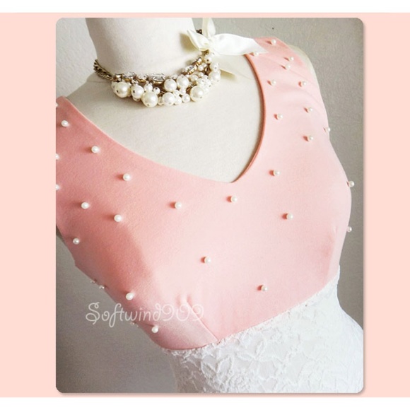 Last☝️ Pink Ivory Pearl Lace Fitted Bodycon Dress - Picture 2 of 8